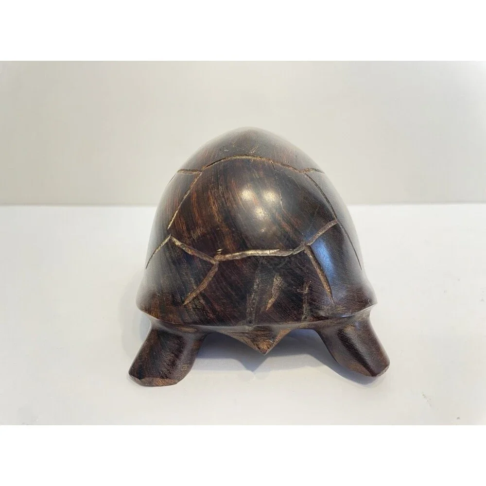 Hand Carved Wooden Turtle / Tortoise Heavy Hardwood Desk Decor 5.5 Inches Long